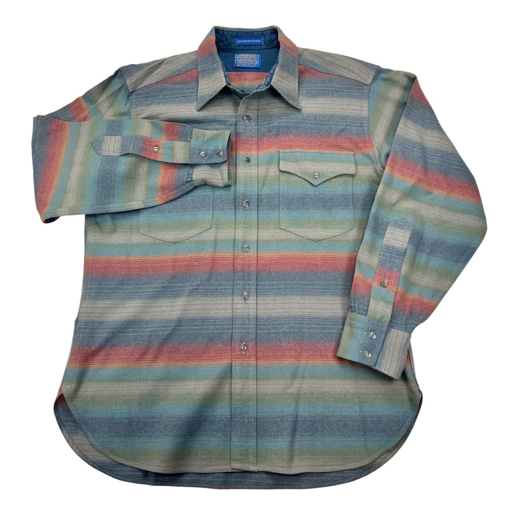 Pendleton High Grade Western Wear Wool Shirt Mens L Ombre Sunset Stripe USA Made